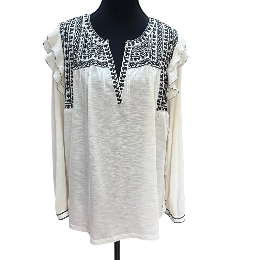 Fat Face “Martha” Blouse White with Black Embroidery EUC Size 14